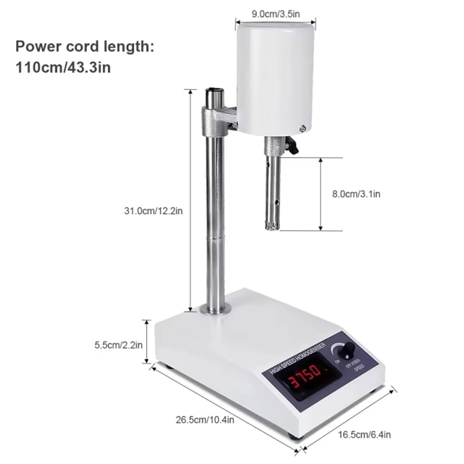 Homogeneizador Digital de Alta Velocidad, Emulsionante Dispersante de Laboratorio con 2 Cabezas Homogeneizantes, Pantalla Digital, 8000~22000 Rpm Ajustable