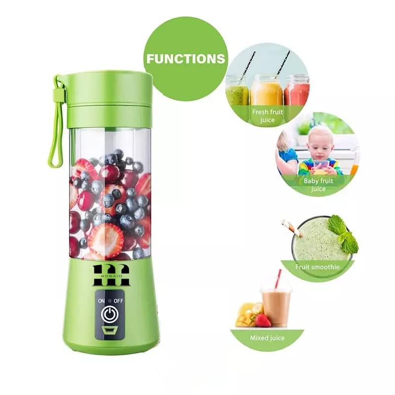 MODAIO Portable Mini Juicer Blender for Milk Shakes, Fruit Juice and Smoothies, Six 3D Blades Ice Crushing Rechargeable with USB, 13oz (Green)