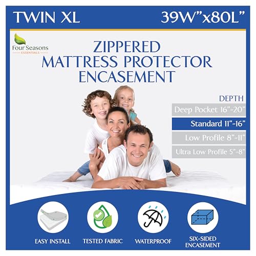 Twin Extra Long (XL) Mattress Protector Zippered Bed Bug Waterproof Encasement Hypoallergenic Premium Quality Cover Protects Against Dust Allergies White