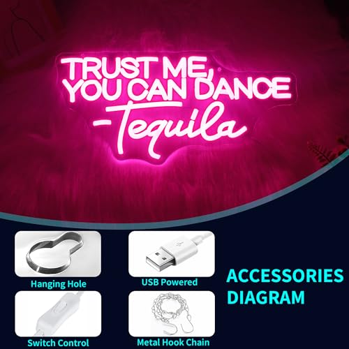 Image of You Can Dance Neon Sign, JGHTURIE Trust Me Neon Signs for Wall Decor Pink LED Light up Girls Room Party Club Preppy Decoration USB Powered