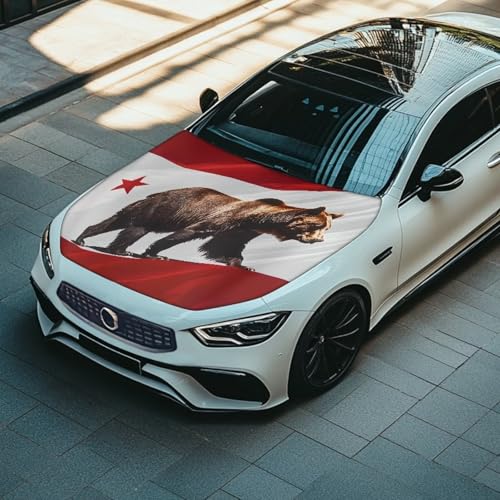 Image of Hood Cover Protector for Car SUV Sedan Truck, Stretchable Auto Hood Wrap Blankets, California State Flag Bear Design, Waterproof Sun-Proof Auto Exterior Accessories