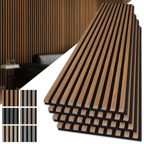 Art3d 4-Pack 108 x 12 Acoustic Wood Panels for Wall Soundproof Wood Slat Panel for Wall and Ceiling 3D Fluted Sound Absorbing Paneling for Interior Wall Decor Living Room Bedroom - Teak