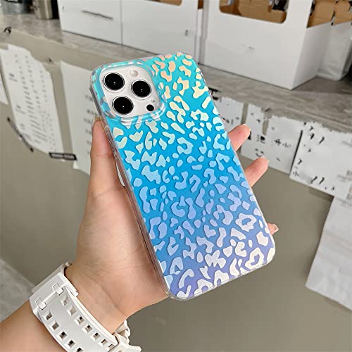 Coque iPhone 14 Pro Max léopard laser BSAPP étui souple dégradé bleu tendance