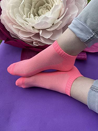 Women's Cotton Athletic Ankle Socks, Ultra Thin Breathable Dry Fit Low Cut Running Ankle Socks - 3 Pairs (Neon Pink) #TOP5