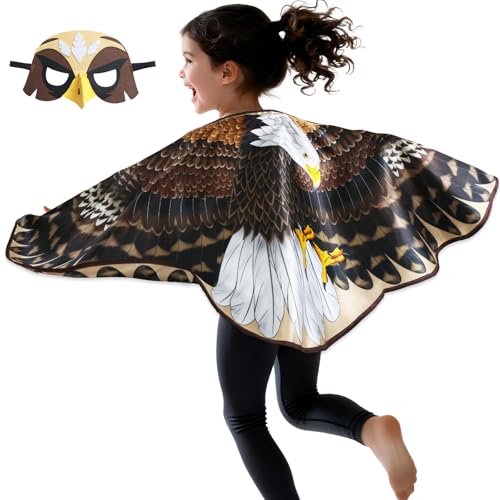 iROLEWIN Bird-Costume for Kids Bald-Eagle Wings-Costume 3D Bird Mask as 4th of July Dress-Up Christmas Birthday Gifts Toys 3+