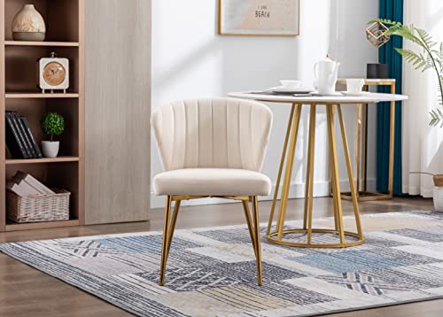 Zobido Set Of 2 Accent Chair Glam Velvet Dining Room Side Chair With Golden Metal Legs Tufted Back Accent Chair For Home Living Room/Bedroom/Beauty Room/Dining Room (White) #TOP3