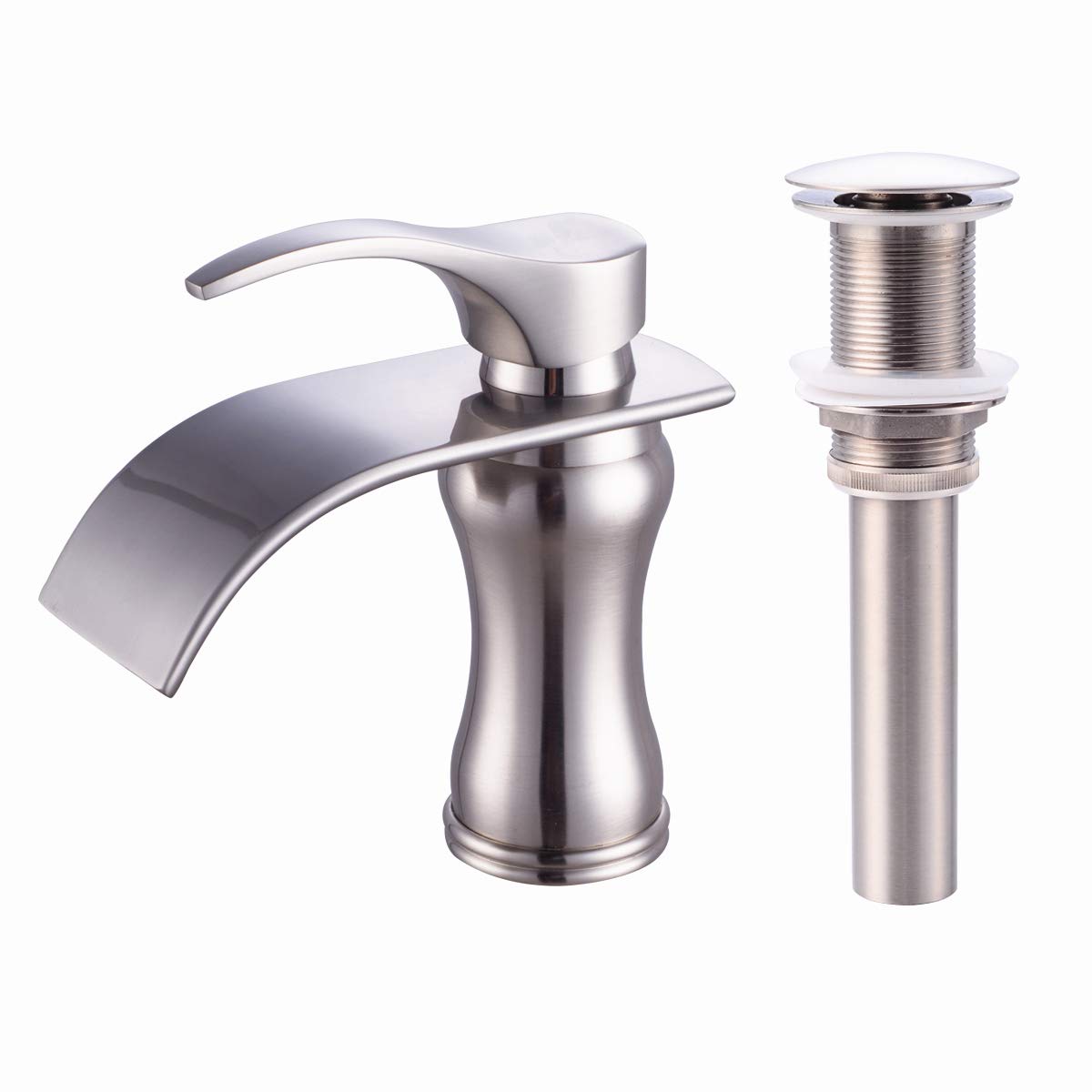 Yuelife Bathroom Sink Faucet Waterfall Tap to know Basin Single Handle Single Hole Toilet Tap Mixer Tap with Waste Waterfall Brushed Nickel