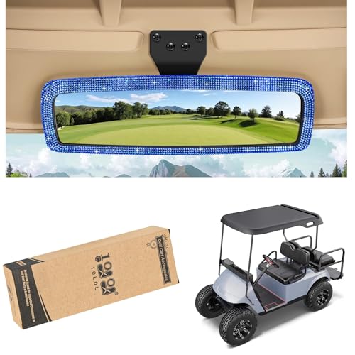 10L0L Bling Rhinestone Golf Cart Mirror for Yamaha, EZGO, Club Car, Universal 360° Adjustable Crystal Diamond Rear View Mirror with Wide Angle View, Shatterproof Glass Lens, Easy Installation