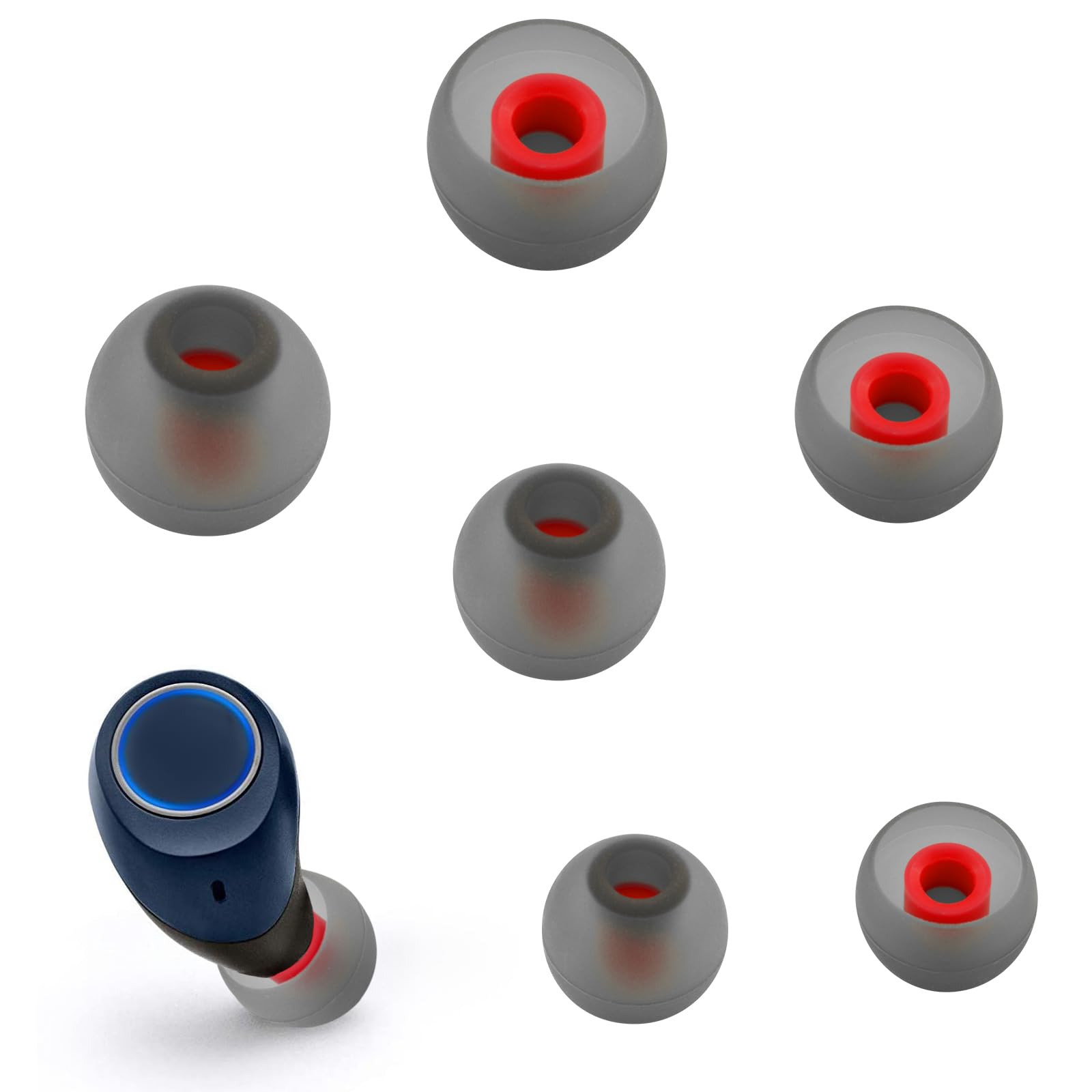3 Pairs Replacement Silicone Eartips Earbuds Eargels Compatible with JBL TUNE120 TUNE125 T120 T125 TWS Earphones-Grey&Red