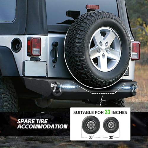 Image of for JK Front and Rear Bumpers Compatible with 2007 2008 2009 2010 2011 2012 2013 2014 2015 2016 2017 2018 Jeep Wrangler JK JKU with Winch Plate, Bull Bar, LED Lights, 2 inch Hitch Receiver & D-rings