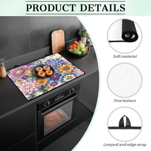 Image of Flat Top Stove Cover Mat Oil-Proof Stove Top Covers for Electric Stove Glass Ceramic Top Stove Cover Induction Cooktop Mat Kitchen Accessories, 29 x 21 Inch, Bohemia Mandala Flower