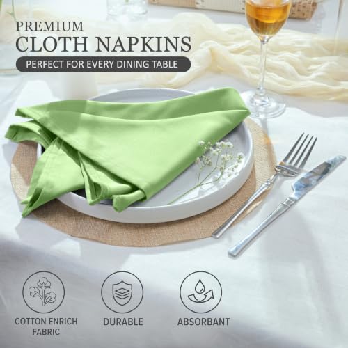 Image of Ruvanti Cloth Napkins Set of 12, Cotton Enrich 18 inchx18 inch - Light Green