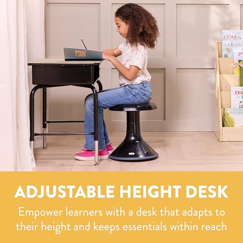 Image of Back2School Express Adjustable Student Desk with Metal Book Box, Classroom Furniture, Maple /Black