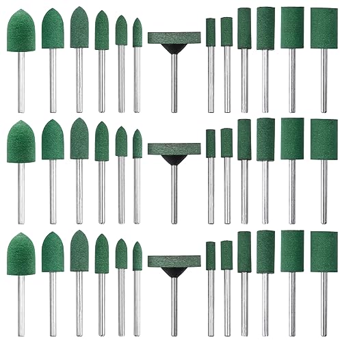 Mesee 39Pcs Rubber Polishing Bits Assorted Grinding Head Buffing Wheel 13 Sizes Buffer Abrasive Bits 3mm Mandrel Bullet Cylinder Disc Shaped Polishing Burrs Bit Kit for Dremel Rotary Tools