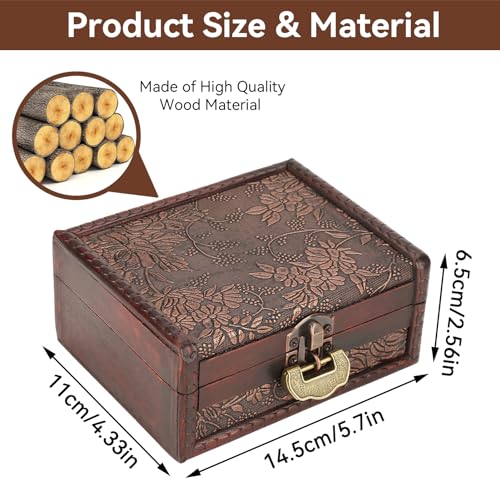 Herchr HERCHRAX13O96FP0 Vintage Decorative Wooden Box With Lock And Key, Wooden Box With Hinged Lid Wooden Jewelry Box Keepsake Storage Box Treasure Jewelry Chest Box thumb #1