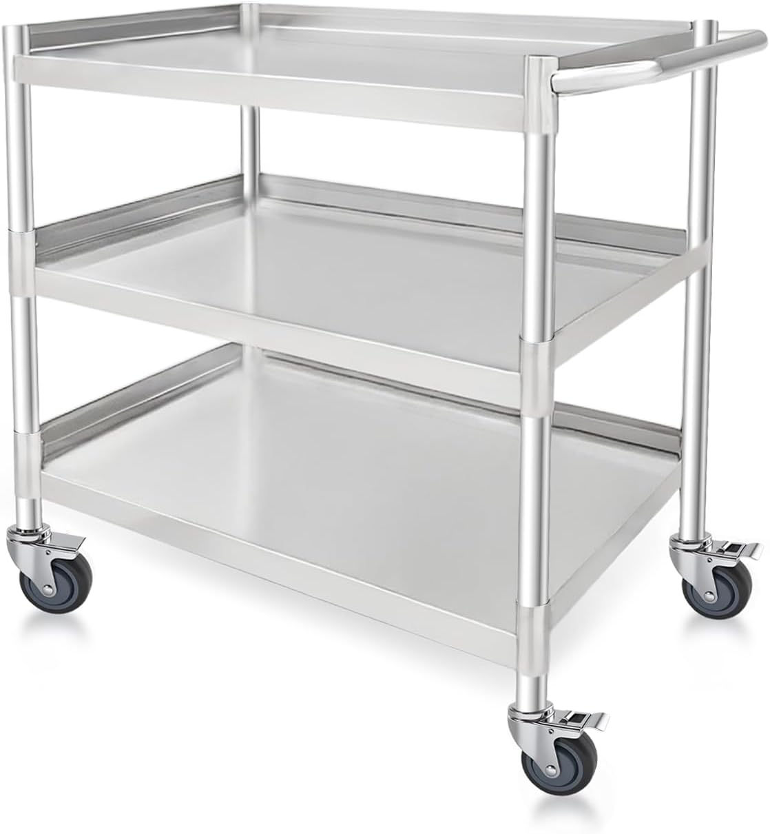 3 Tier Stainless Steel Utility Cart | Heavy Duty Metal Rolling Cart with Handle & Wheels | Ideal for Kitchen, Restaurant, Hospital, Laboratory & Home (19''x31''x34'')
