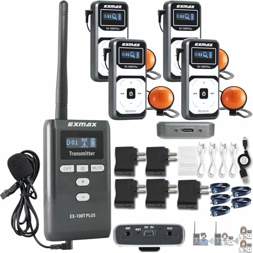 Sistema Inalámbrico de Transmisión de Voz para Guías Turísticos EXMAX EX-100 Plus 72 MHz (1 Transmisor y 4 Receptores) miniatura 1