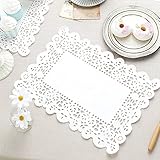 Efavormart 100 Pack Rectangle White Paper Doilies, Food Grade Lace Paper Placemats - 14' L X 10' W
