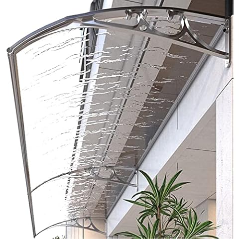 Aluminium Front Door Canopy Window Awning Outdoor Polycarbonate Solid Sheet,Soundproofing Door Awning Porch Awning,Transparent Board + Silver Grey Bracket,Rain Shelter (60x110cm/24"x43") Cover