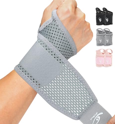HiRui 2-Pack Ultra-Thin Mesh Wrist Wraps - Breathable, Adjustable Wrist Support for Workouts &amp; Daily Use - Unisex Wrist Brace for Pain Relief, Tendonitis, Carpal Tunnel - One Size Fits All (Gray)