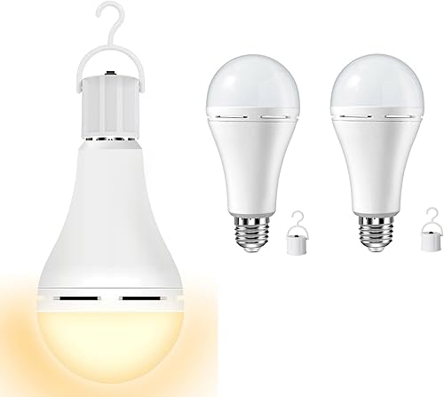 Bombillas recargables de 9 W, funciona con pilas, 600 lúmenes, 3000 K, blanco cálido para cortes de energía, campamento, actividades al aire libre,