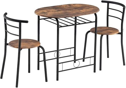 Mesa de cocina de 3 piezas, juego de mesa de comedor, juego de mesa de cocina pequeña para 2, 32 x 21 x 30 pulgadas, marrón claro