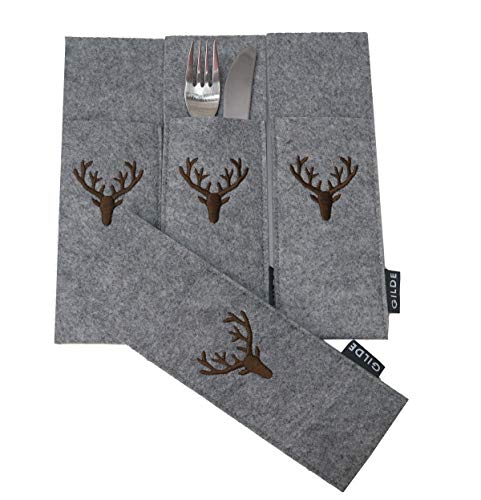 Handwerk Gilde 4er Set Filz Bestecktaschen Hirsch hellgrau
