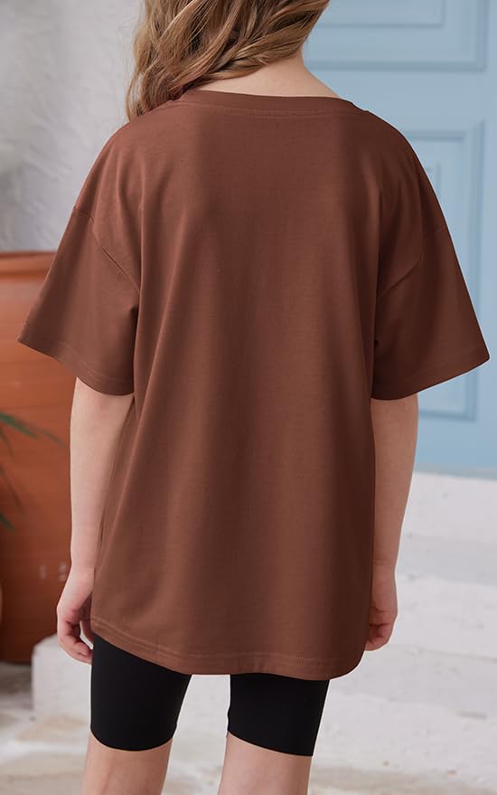 Image of ZDC Girls Short Sleeve T Shirts Kids Summer Oversized Tops Trendy Crewneck Basic Tees 5-14 Years