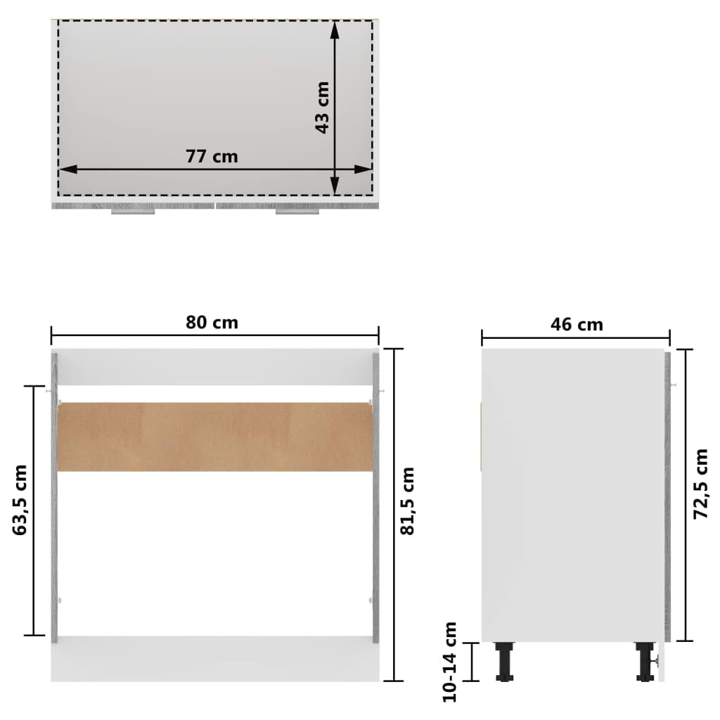 vidaXL Spülenunterschrank Lyon Grau Sonoma 80x46x81,5 cm Holzwerkstoff,Küchenschrank, Gastronomieschrank, Gastro Möbel, Küchenmöbel, Aufbewahrungsschrank