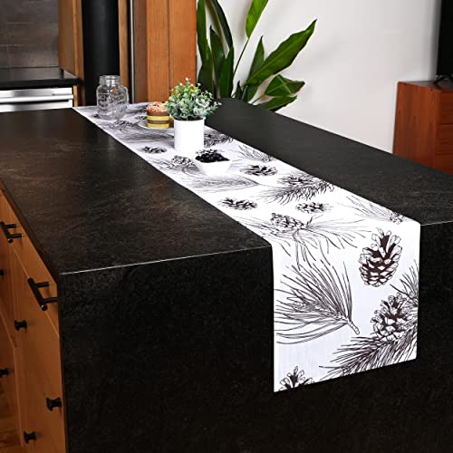 Brio Trends Woodland Pinecone Table Runner, Rustic Home Decor, Pine Cones Decorations, Farmhouse Kitchen Decor | Dark Brown, White (12 X 54 Inches) #TOP5