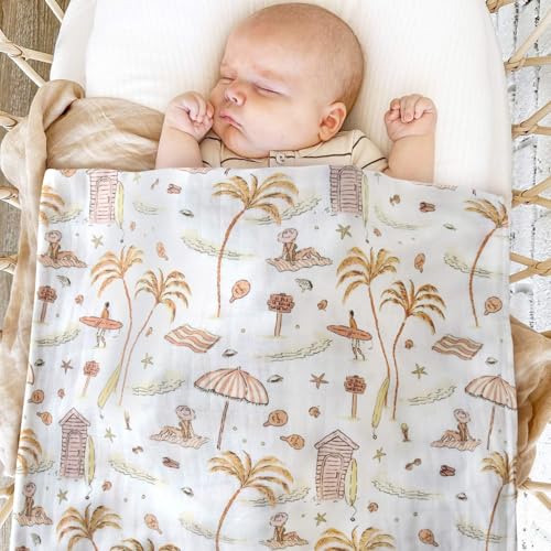 Image of LifeTree Baby Swaddle Blanket, 70% Viscose from Bamboo and 30% Cotton Muslin Swaddles Blankets Boys Girls, Swaddling Blanket for Newborn, Super Soft Large 47 inch x 47 inch, Yellow Sandy Beach