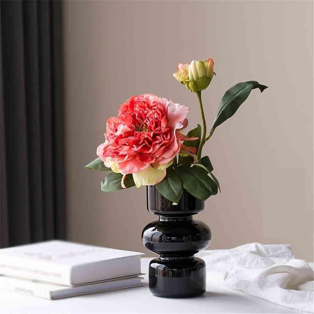 Flores Artificiales con jarrón Peonía Simulación Flor Roja Decoración de Sala de Estar Arreglo Floral Peonía Guifei Salón