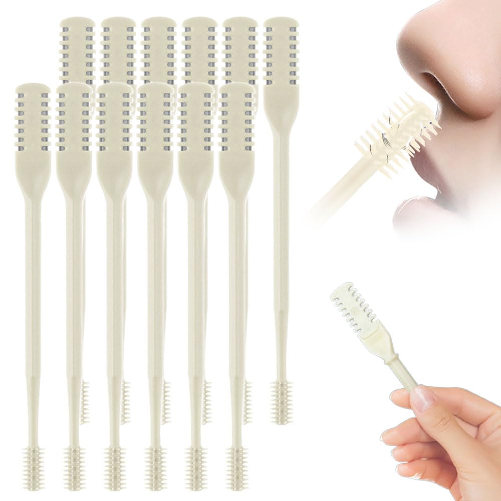 2025 Upgraded 2-in-1 Manual Nose Hair Trimmer for Men and Women, 360 Rotating Dual-Sided Blade Trimmer for Home and Travel (Beige, 12 Pcs)