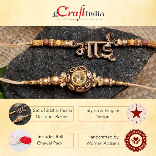 Image of eCraftIndia Set of 2 Designer Rakhis For Men with Roli Chawal Pack - Rakhi for Brother