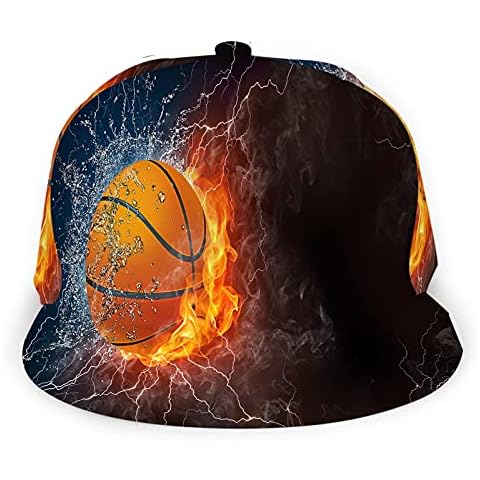 WONDERTIFY Basketball Ball Baseball Cap Fire Water Lightening Snapback Hat Unisex Trucker Hat Hip Hop Plaid Flat Bill Brim Adjustable Cover