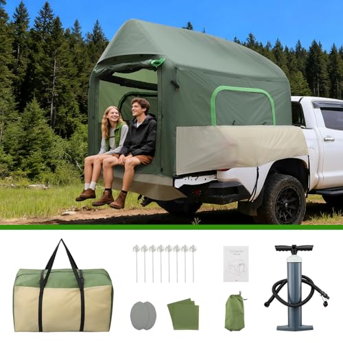 Truck Bed Tent 5.5ft-8ft Easy Set up Inflatable Pickup Truck Tent with Pump for Camping PU 3000mm Waterproof Dual-use Pickup Tent or Camping Tent for 2 Person Double Layer Mesh Window & Door by KIKILIVE - Image 6