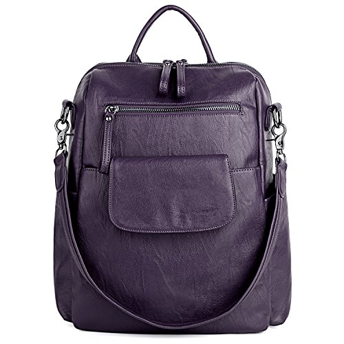 Uto Women Backpack Purse 3 Ways Pu Washed Leather Ladies Rucksack Shoulder Bag C Purple #TOP6