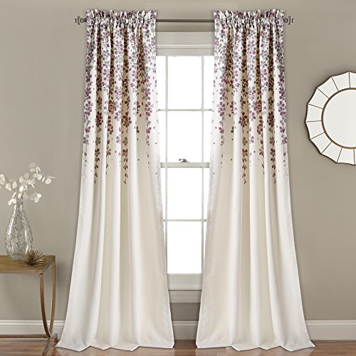 Lush Decor Weeping Flowers Darkening Window Curtains Panel Set For Living, Dining Room, Bedroom (Pair), 52"W X 84"L, Purple & Gray #TOP6