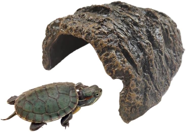 Reptile Rock Hide Cave for Aquarium Decor, Resin Tortoise Dock Hideout Turtle Basking Platform Habitat Tank Accessories Decoration for Amphibians Snake Frogs Fish Lizards (Green)