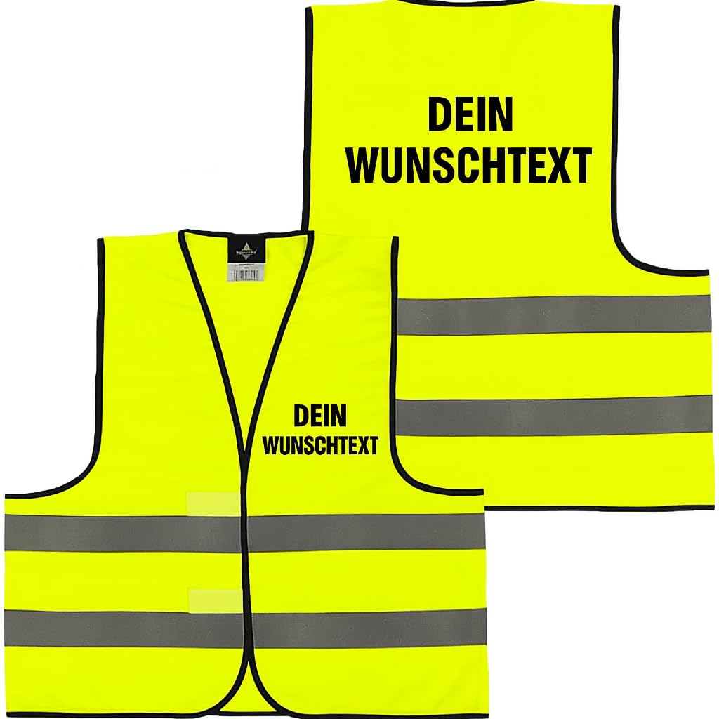 Personalisierte Warnweste mit Wunschtext – Sicherheitsweste individuell bedruckt – Für Events, Party, Bau, Security – Gelb & Orange – XS bis 6XL