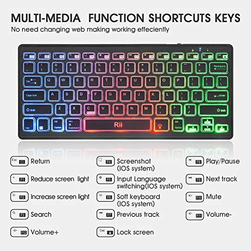 Rii Bluetooth 4.0 Wireless Multiple Color Rainbow Led Backlit Keyboard With Rechargeable Battery For Ios Android And Windows Tablet Pc Laptop Notebook Macbook #TOP4