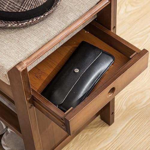 Banc à chaussures en bambou à 3 niveaux et tiroir caché rustique - 4