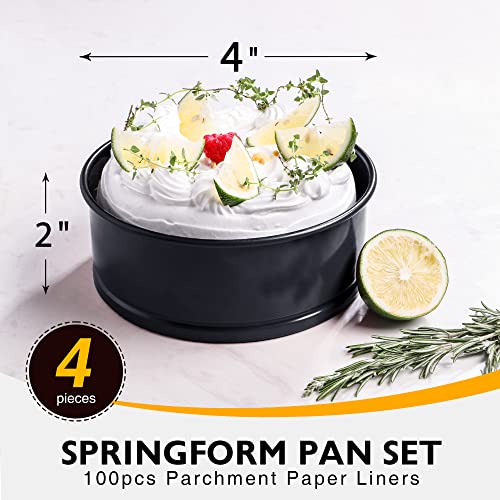 Hongbake 4 Inch Springform Pans, Mini Cheesecake Pans With 100 Pcs Parchment Paper Liners, Nonstick Round Cake Pan With Leakproof Removable Bottom For Pizzas, Quiches, 4 Pieces - Dark Grey #TOP3