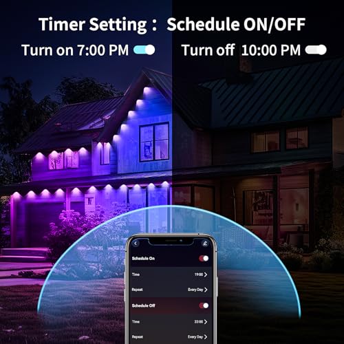 Image of KSIPZE 100ft Permanent Outdoor Lights Waterproof IP67, Smart RGB+IC Eaves LED Lights with App & Button Control, 200+ Dynamic Scene Modes for House Roof, Garden, Christmas, Party Decor