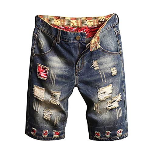 Tomwell Short en Jean Homme Pantalon Court Denim Casual Jean Déchiré Shorts Bermuda d’Eté Coupe Slim Pantalon Court Musculation Outdoor Pants avec Poches D Bleu M