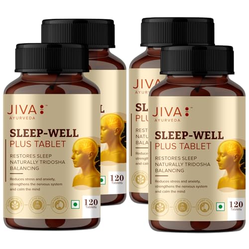 Image of Jiva Ayurveda Sleep Well Plus 120 Tablets | Ayurvedic Sleeping Tablets for Deep Sleep | Tagara-Based Sleep Supplement for Men & Women | Non-Habit Forming & Chemical-Free (Pack Of 4)
