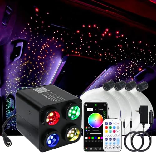 Image of AKEPO 36W 4 Color Twinkle Starlights Headliner Fiber Optic Lights Kit | 1000pcs*13.1ft*0.03in Optical Strands, 4-heads Music Sync Remote /APP Control Star Light Kit for Car /Home Ceiling