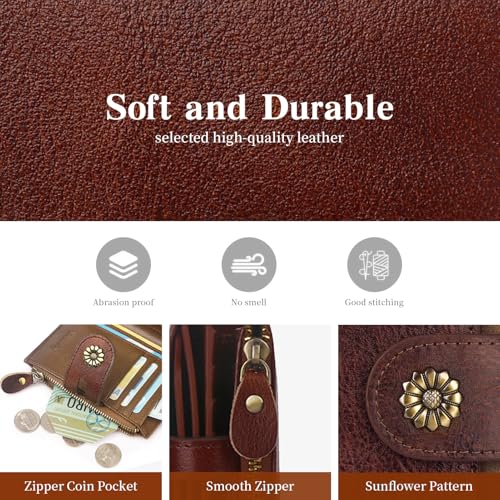 Image of Wallet Women,Rfid Blocking Leather Bifold Womens Wallet Compact Card Holder Small Wallet for Women with Removable ID Window Darkhkaki