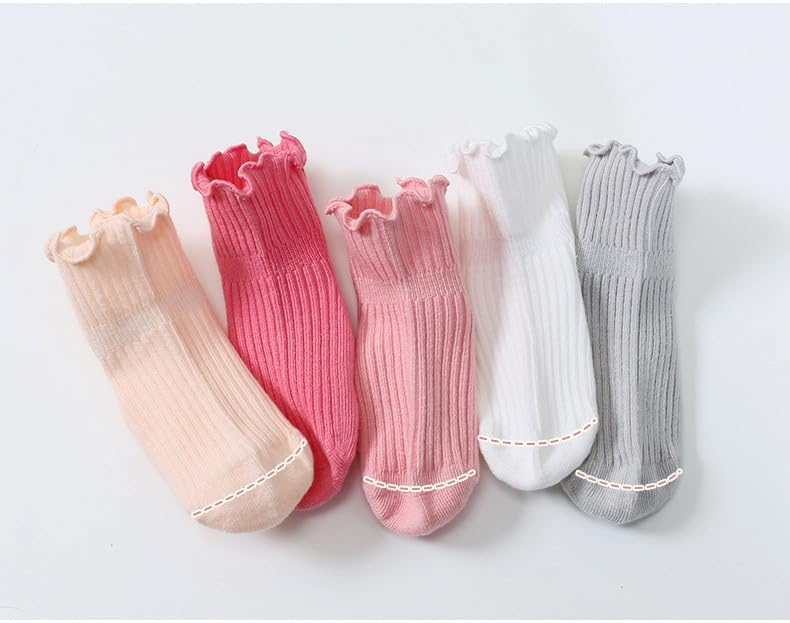 Miniatura 3 de Calcetines antideslizantes para bebés y niños pequeños, calcetines de tobillo antideslizantes para niñas pequeñas, con volantes, 6 pares