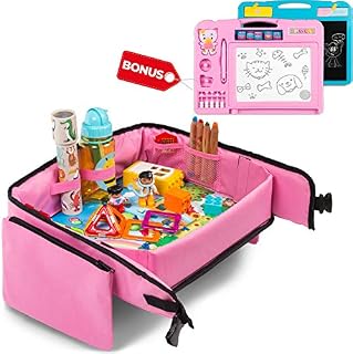 Toddler Travel Tray (Pink) + Bonus 2 in 1 Magnetic Drawing Board